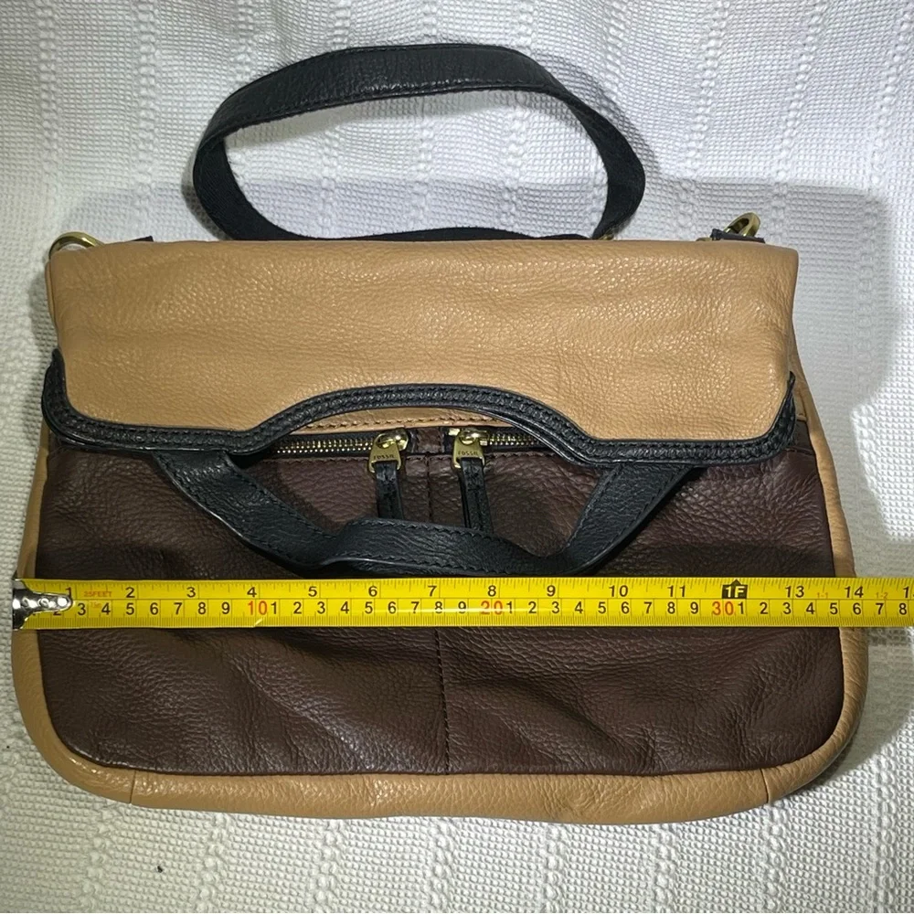 Fossil Tri-Color Pebbled Leather Convertible‎ Foldover Crossbody Messenger Bag